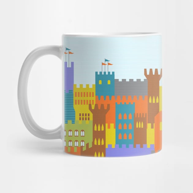Medieval Castle Stronghold Towers Colorful Illustration by oknoki